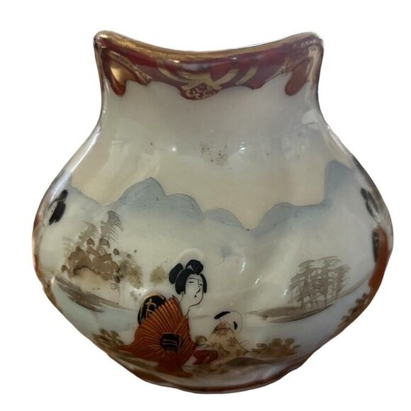 Japanese Ceramic Satsuma Moriage Ware Creamer Jug Geisha Vintage Mid Century 5” - Picture 4 of 6